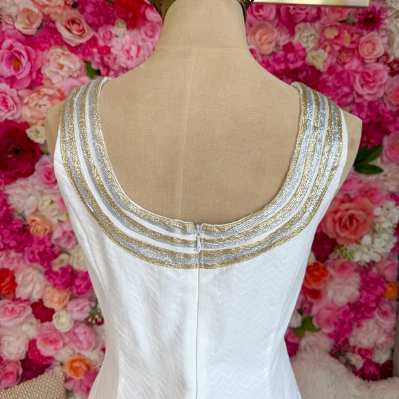 Just Taylor | Mini White Dress with Gold/Silver Detail - Picture 3 of 4